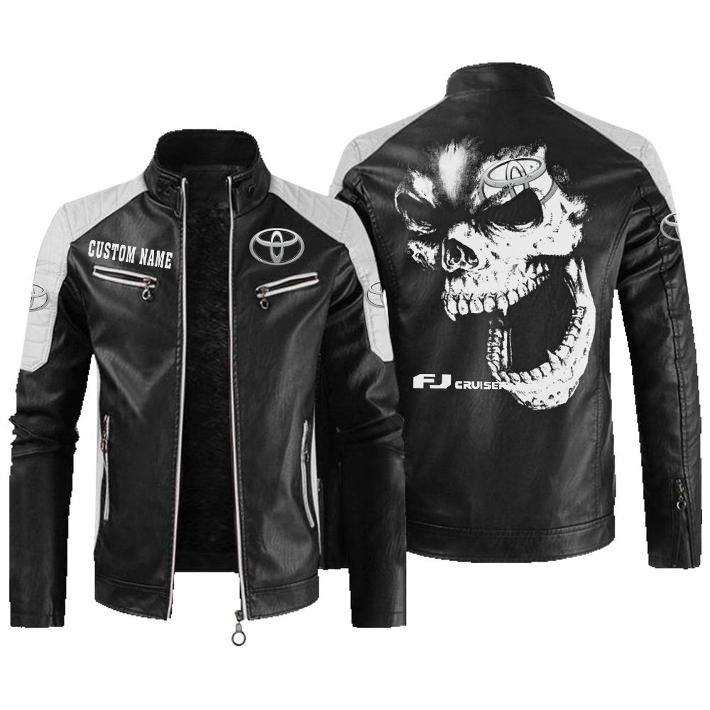 Custom Name Toyota Fj Cruiser Contrast Leather Jacket - Personalized Logo Car Motorcycle Model