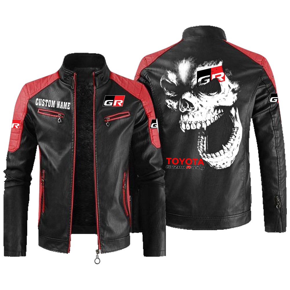Custom Name Toyota Gazoo Racing Contrast Leather Jacket - Personalized Logo Car Motorcycle Model - Image 2