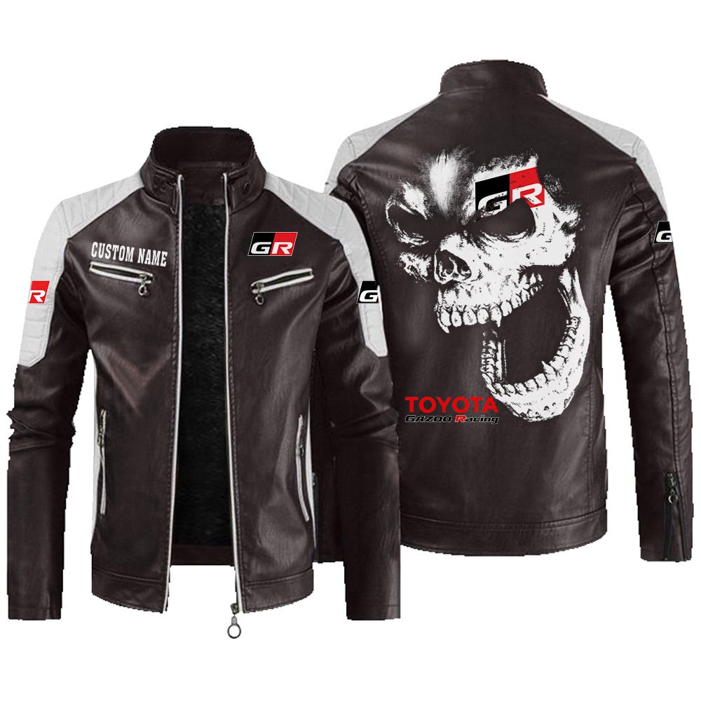 Custom Name Toyota Gazoo Racing Contrast Leather Jacket - Personalized Logo Car Motorcycle Model - Image 3