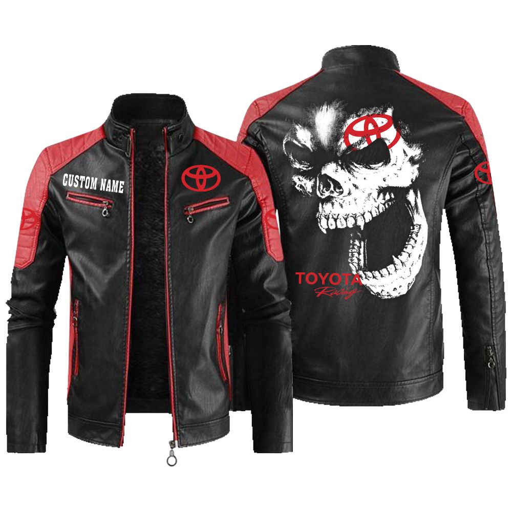 Custom Name Toyota Racing Contrast Leather Jacket - Personalized Logo Car Motorcycle Model - Image 2