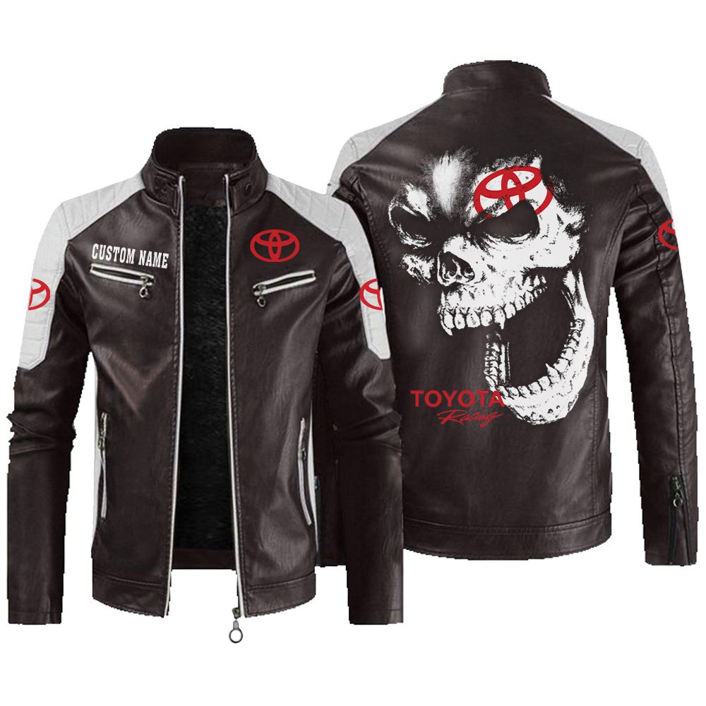 Custom Name Toyota Racing Contrast Leather Jacket - Personalized Logo Car Motorcycle Model - Image 3