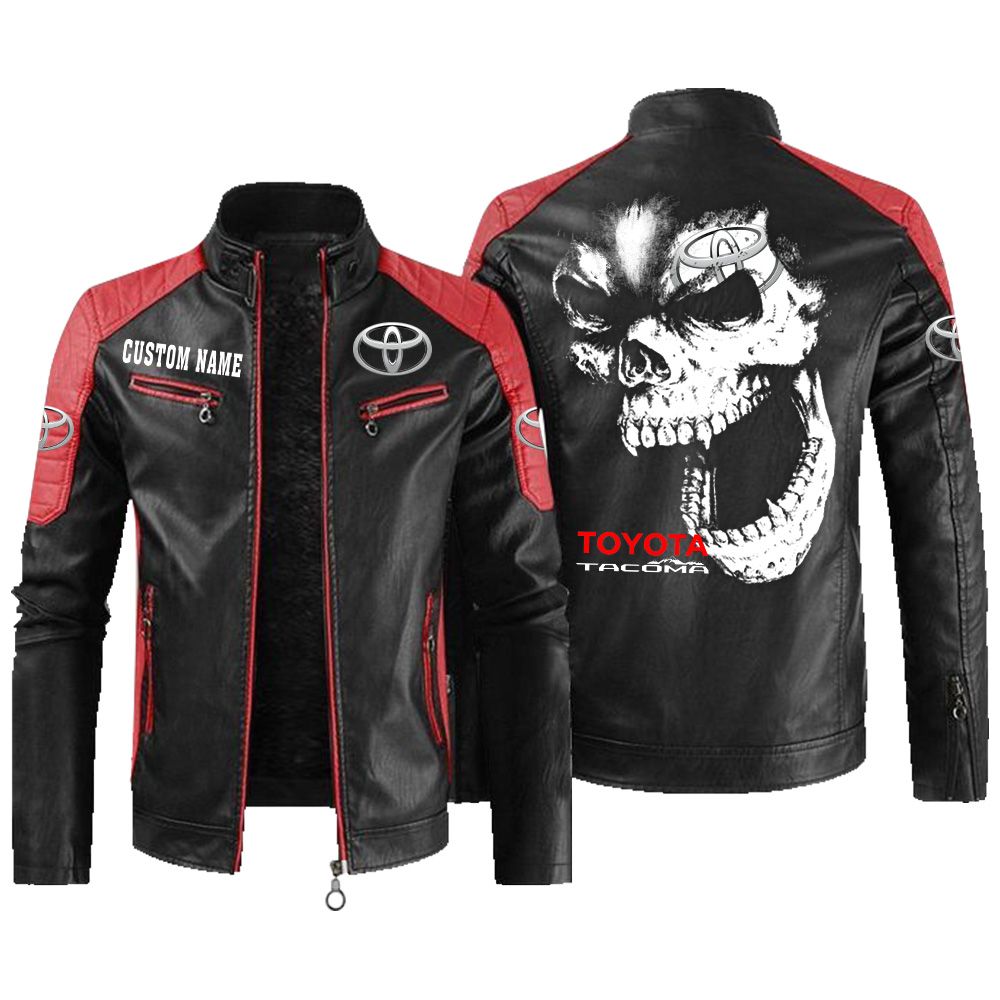 Custom Name Toyota Tacoma Contrast Leather Jacket - Personalized Logo Car Motorcycle Model - Image 2