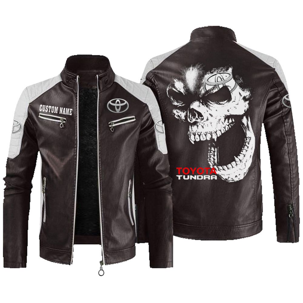Custom Name Toyota Tundra Contrast Leather Jacket - Personalized Logo Car Motorcycle Model - Image 3