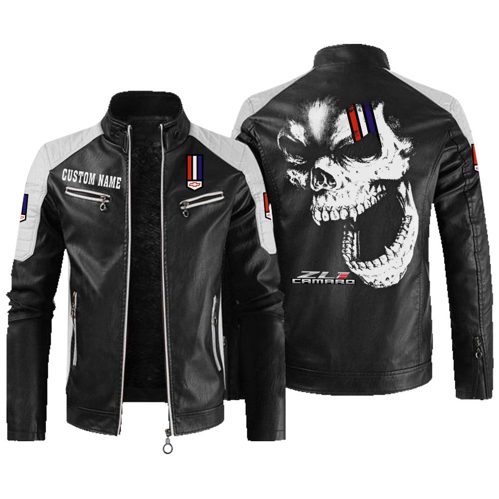 Custom Name Zl1 Contrast Leather Jacket - Personalized Logo Car Motorcycle Model