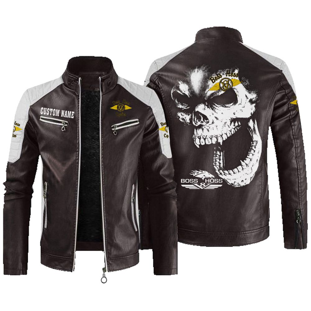 Custom Name Boss Hoss Contrast Leather Jacket - Personalized Logo Car Motorcycle Model - Image 3
