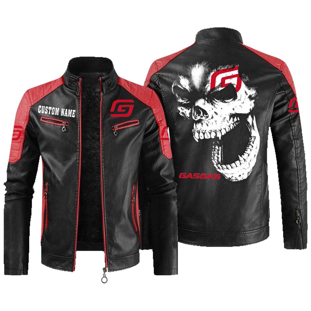 Custom Name Gas Gas Contrast Leather Jacket - Personalized Logo Car Motorcycle Model - Image 2