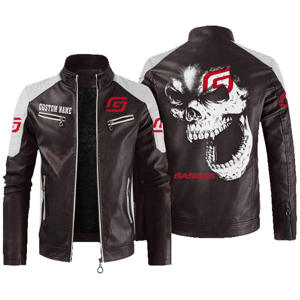 Custom Name Gas Gas Contrast Leather Jacket - Personalized Logo Car Motorcycle Model - Image 3