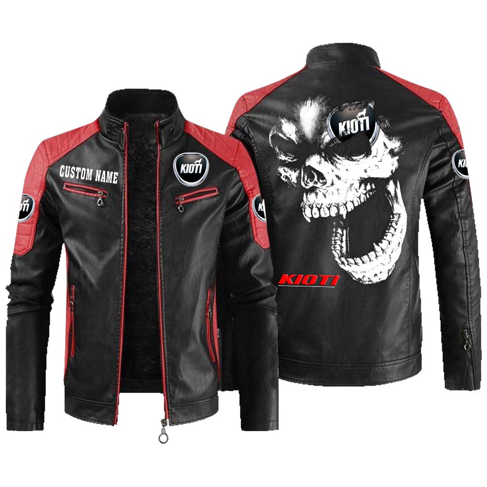 Custom Name Kioti Contrast Leather Jacket - Personalized Logo Car Motorcycle Model - Image 2