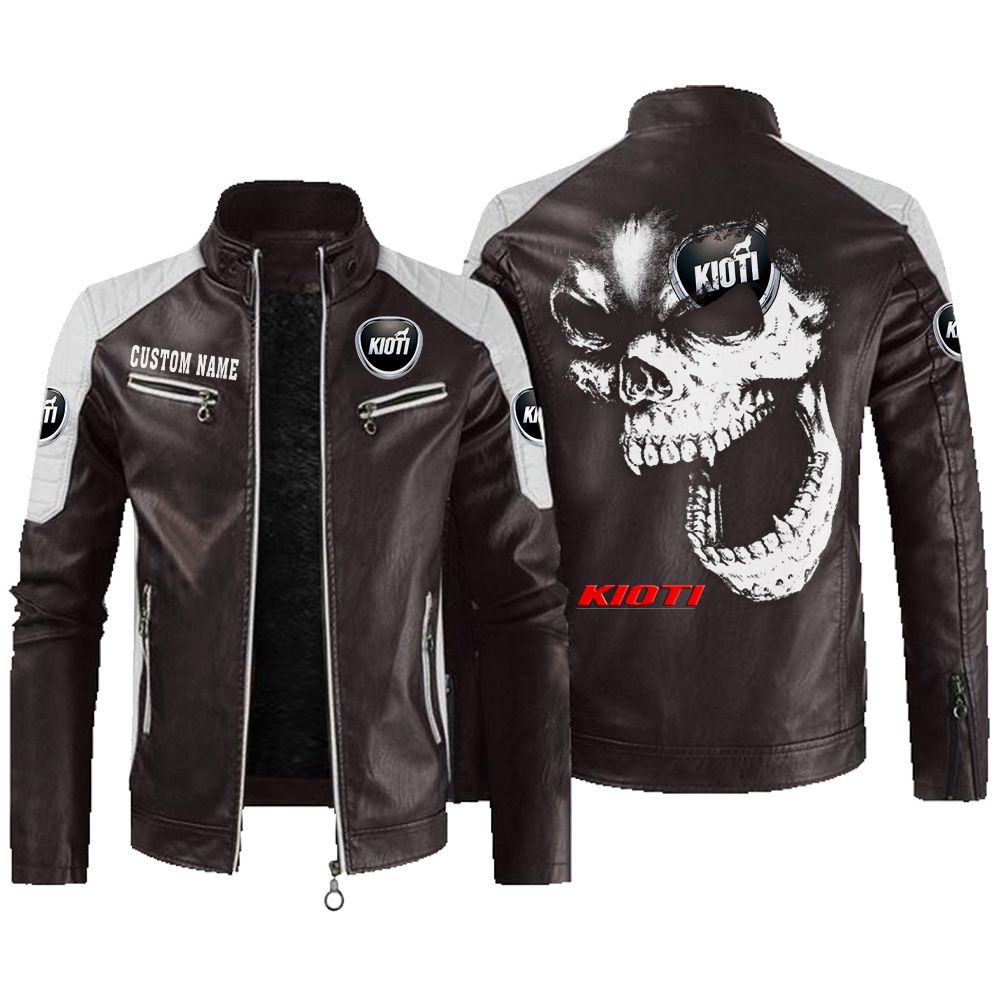 Custom Name Kioti Contrast Leather Jacket - Personalized Logo Car Motorcycle Model - Image 3