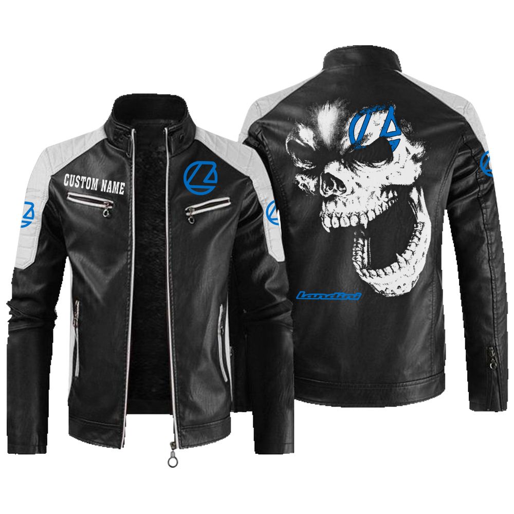 Custom Name Landini Contrast Leather Jacket - Personalized Logo Car Motorcycle Model