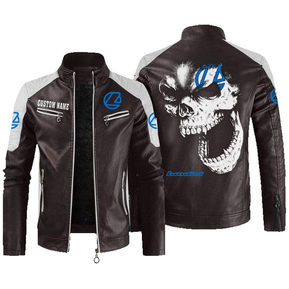 Custom Name Landini Contrast Leather Jacket - Personalized Logo Car Motorcycle Model - Image 3