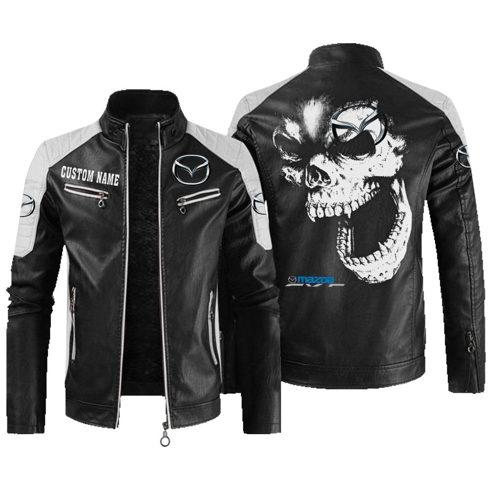 Custom Name Mazda Cx5 Contrast Leather Jacket - Personalized Logo Car Motorcycle Model