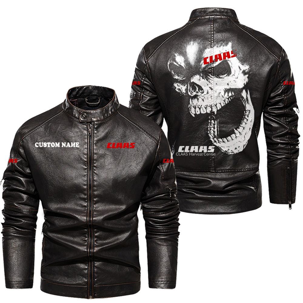 Custom Name Claas Skull Leather Jacket - Personalized Logo Car Motorcycle Model - Image 3