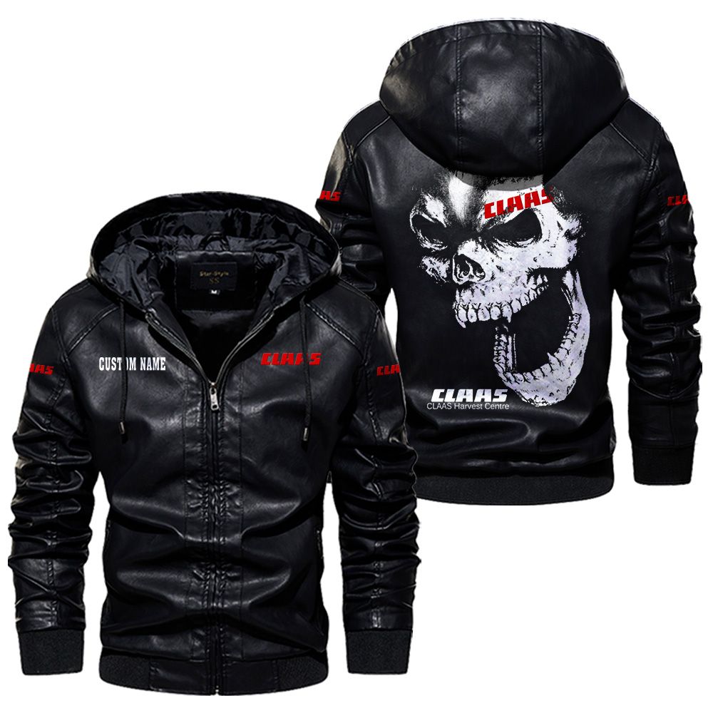 Custom Name Claas Skull Leather Jacket - Personalized Logo Car Motorcycle Model - Image 5