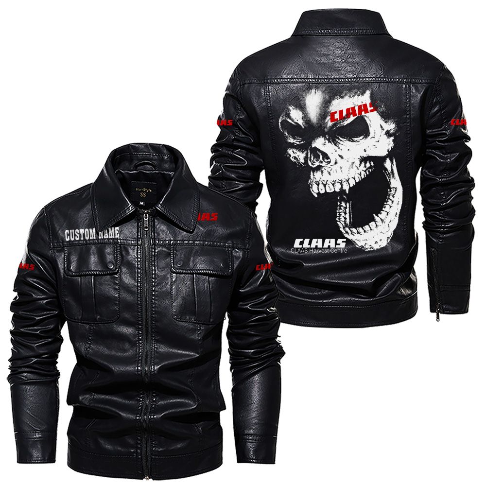 Custom Name Claas Skull Leather Jacket - Personalized Logo Car Motorcycle Model - Image 7