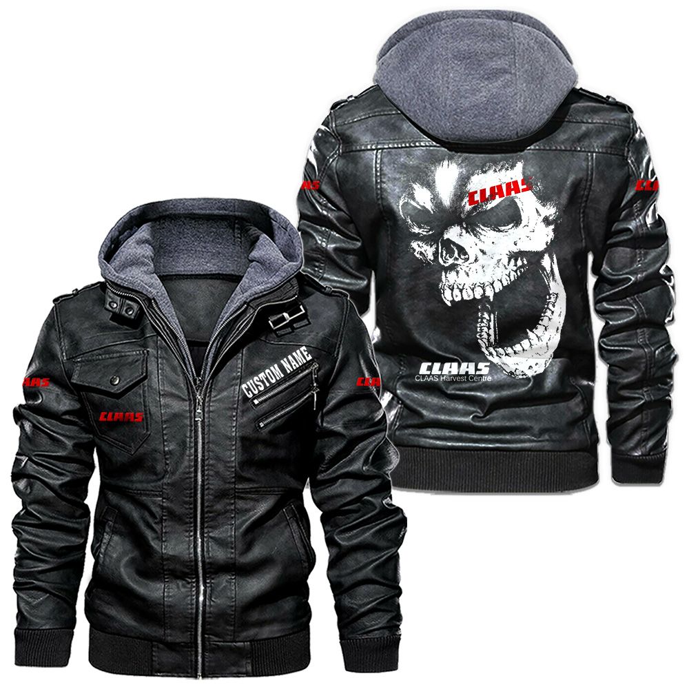 Custom Name Claas Skull Leather Jacket - Personalized Logo Car Motorcycle Model
