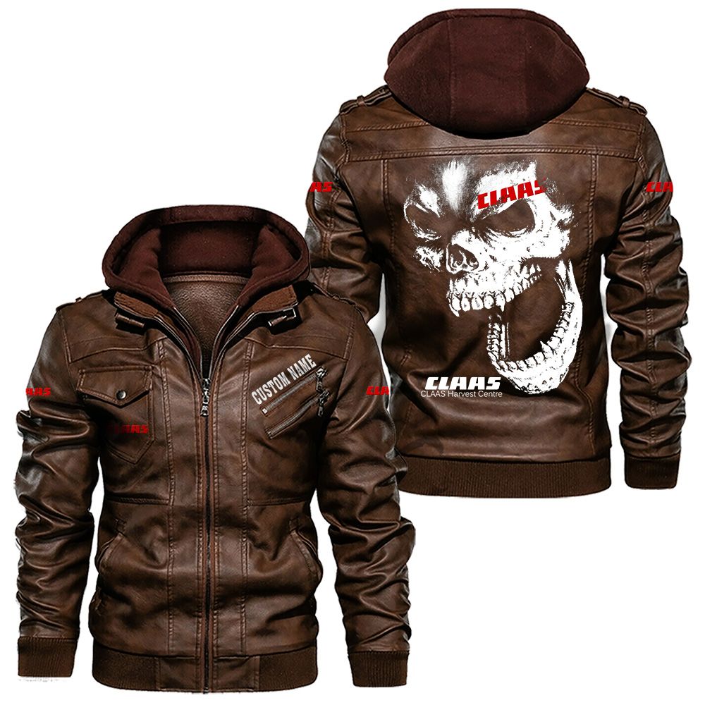 Custom Name Claas Skull Leather Jacket - Personalized Logo Car Motorcycle Model - Image 2
