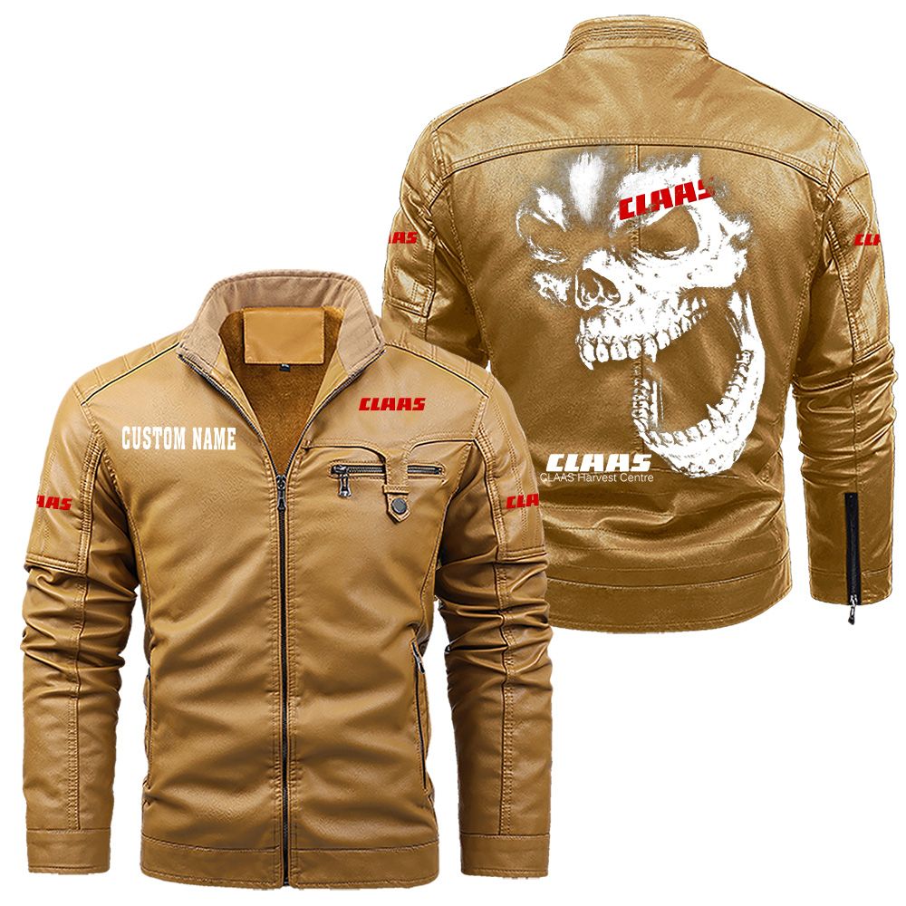 Custom Name Claas Skull Leather Jacket - Personalized Logo Car Motorcycle Model - Image 10