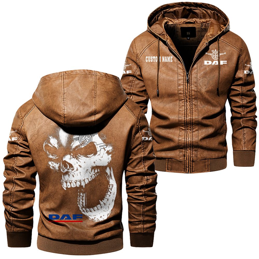 Custom Name Daf Skull Leather Jacket - Personalized Logo Car Motorcycle Model - Image 6