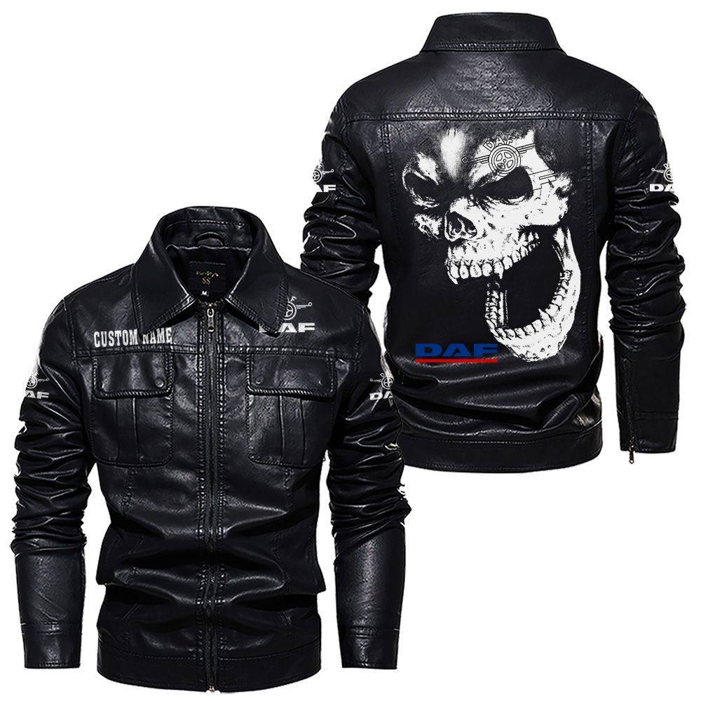 Custom Name Daf Skull Leather Jacket - Personalized Logo Car Motorcycle Model - Image 7