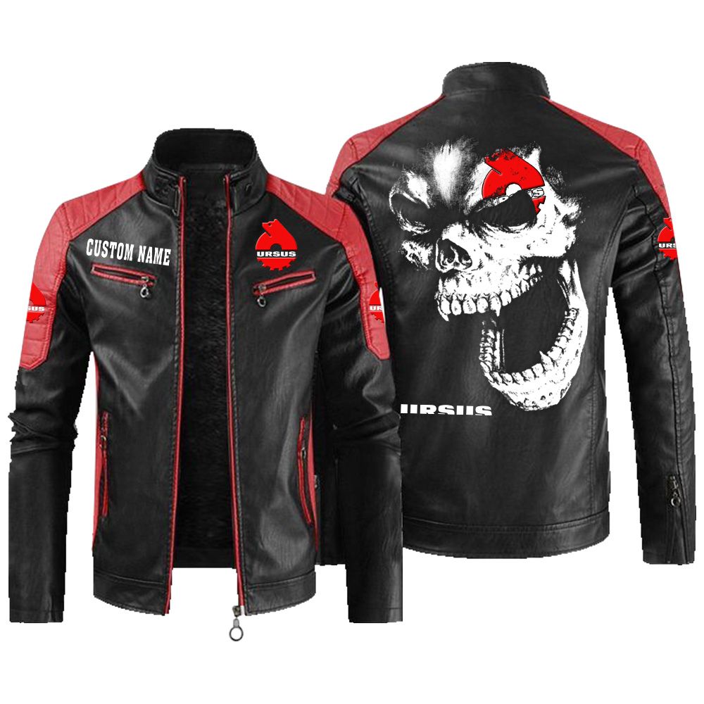 Custom Name Ursus Contrast Leather Jacket - Personalized Logo Car Motorcycle Model - Image 2