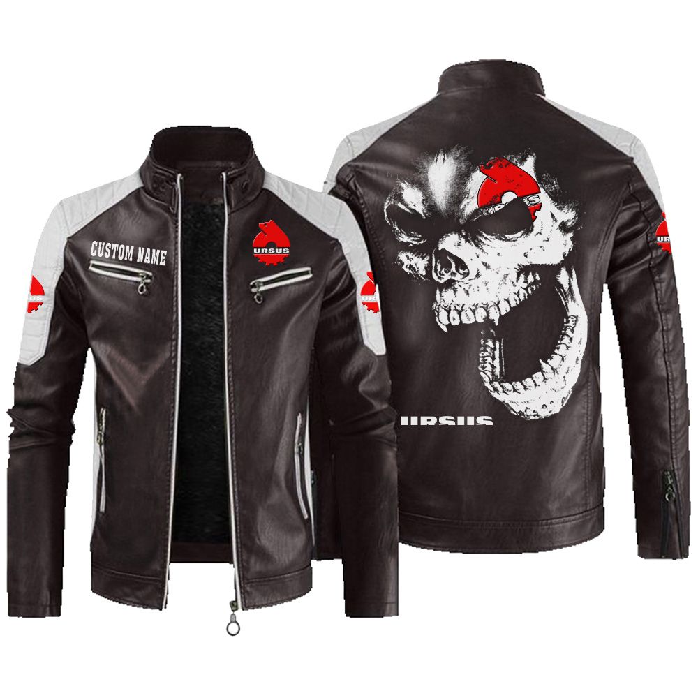 Custom Name Ursus Contrast Leather Jacket - Personalized Logo Car Motorcycle Model - Image 3