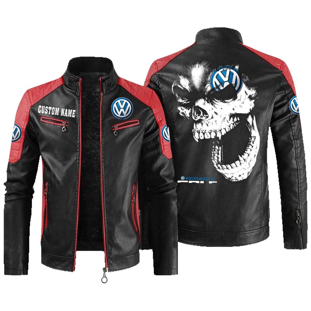 Custom Name Volkswagen Golf Contrast Leather Jacket - Personalized Logo Car Motorcycle Model - Image 2
