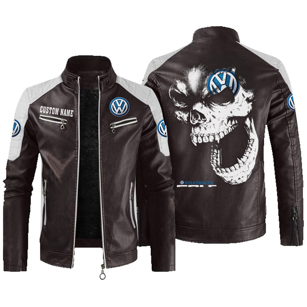 Custom Name Volkswagen Golf Contrast Leather Jacket - Personalized Logo Car Motorcycle Model - Image 3