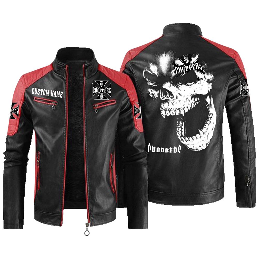 Custom Name West Coast Choppers Contrast Leather Jacket - Personalized Logo Car Motorcycle Model - Image 2