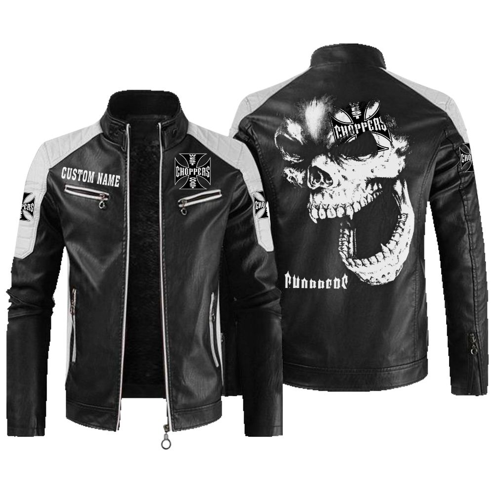 Custom Name West Coast Choppers Contrast Leather Jacket - Personalized Logo Car Motorcycle Model