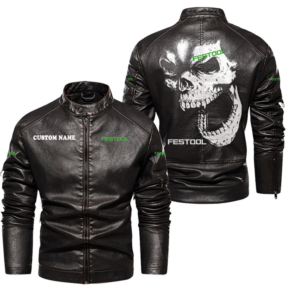Custom Name Festool Skull Leather Jacket - Personalized Logo Car Motorcycle Model - Image 3