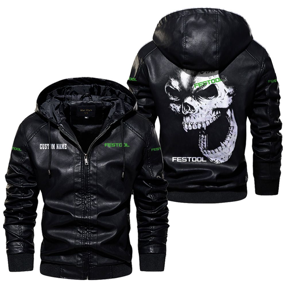 Custom Name Festool Skull Leather Jacket - Personalized Logo Car Motorcycle Model - Image 5