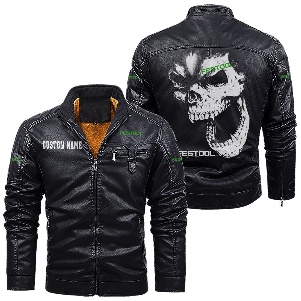 Custom Name Festool Skull Leather Jacket - Personalized Logo Car Motorcycle Model - Image 9
