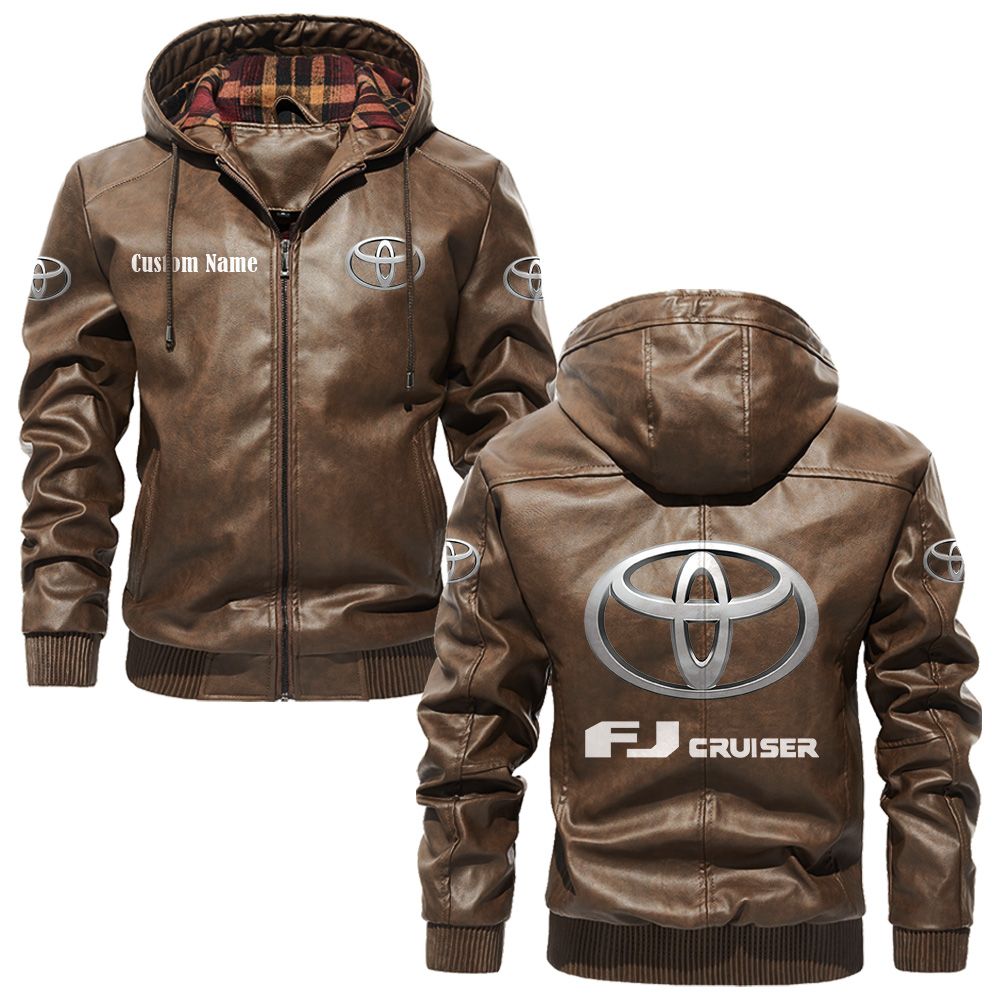 Custom Name Toyota Fj Cruiser PU Leather Hooded Jacket - Personalized Logo Car Motorcycle Model - Image 3