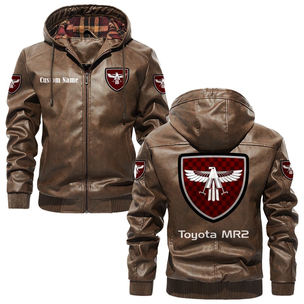 Custom Name Toyota Mr2 PU Leather Hooded Jacket - Personalized Logo Car Motorcycle Model - Image 3