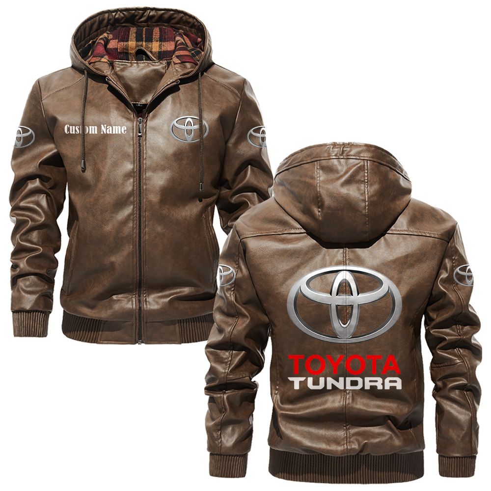 Custom Name Toyota Tundra PU Leather Hooded Jacket - Personalized Logo Car Motorcycle Model - Image 3