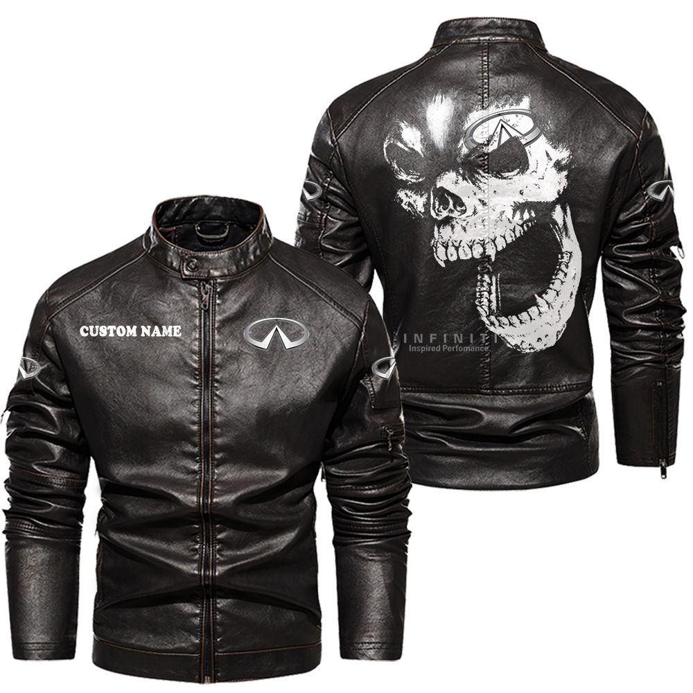 Custom Name Infiniti Skull Leather Jacket - Personalized Logo Car Motorcycle Model - Image 3