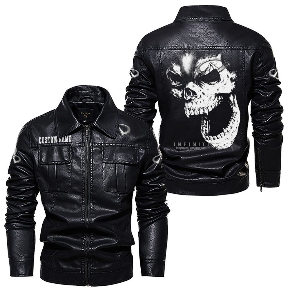 Custom Name Infiniti Skull Leather Jacket - Personalized Logo Car Motorcycle Model - Image 7