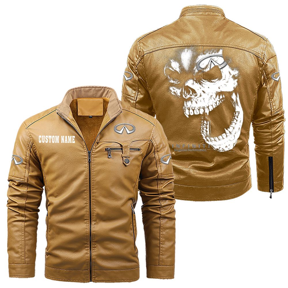 Custom Name Infiniti Skull Leather Jacket - Personalized Logo Car Motorcycle Model - Image 10
