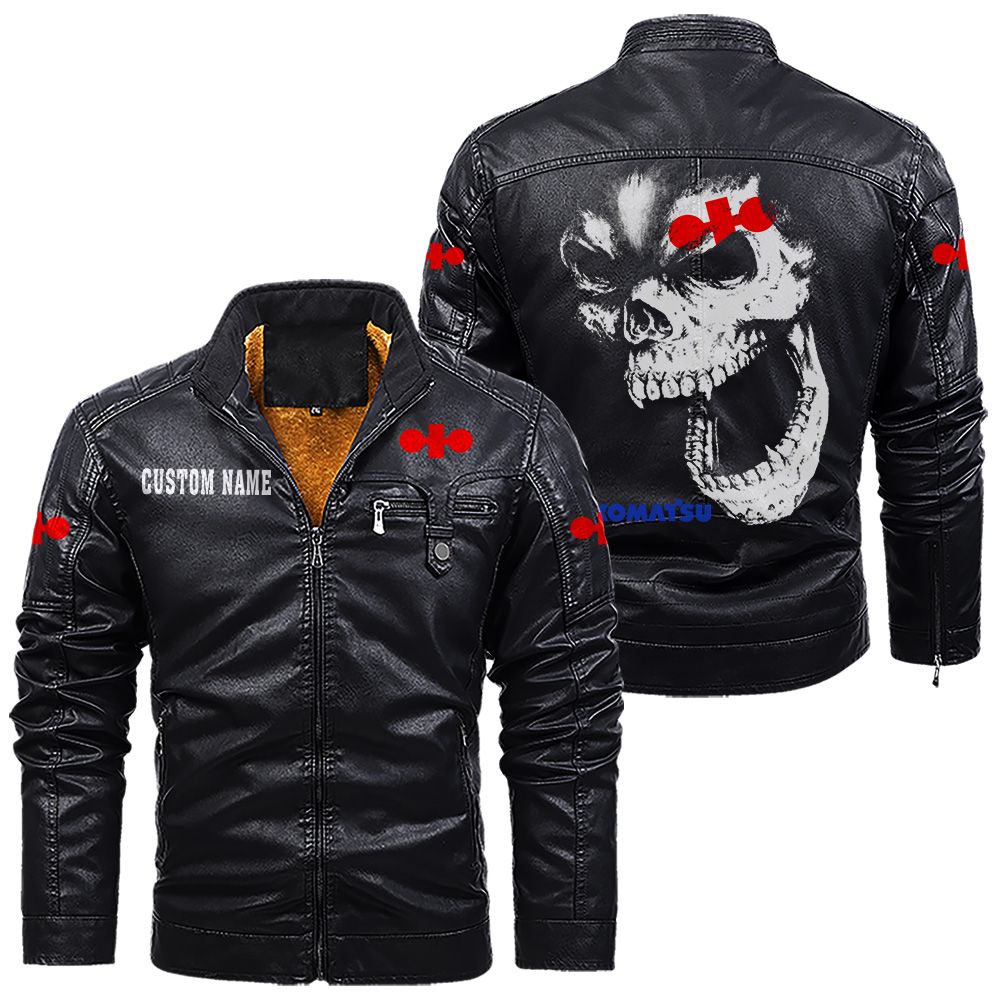 Custom Name Komatsu Skull Leather Jacket - Personalized Logo Car Motorcycle Model - Image 9