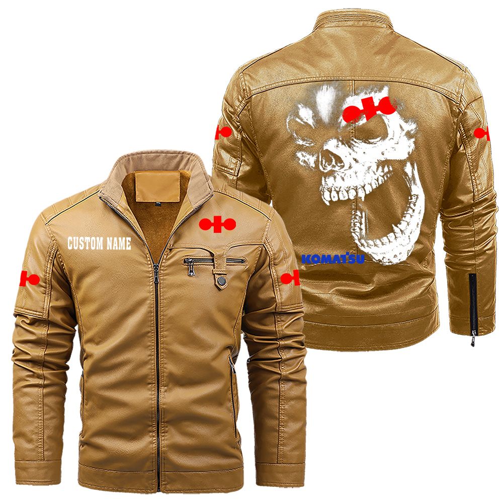 Custom Name Komatsu Skull Leather Jacket - Personalized Logo Car Motorcycle Model - Image 10