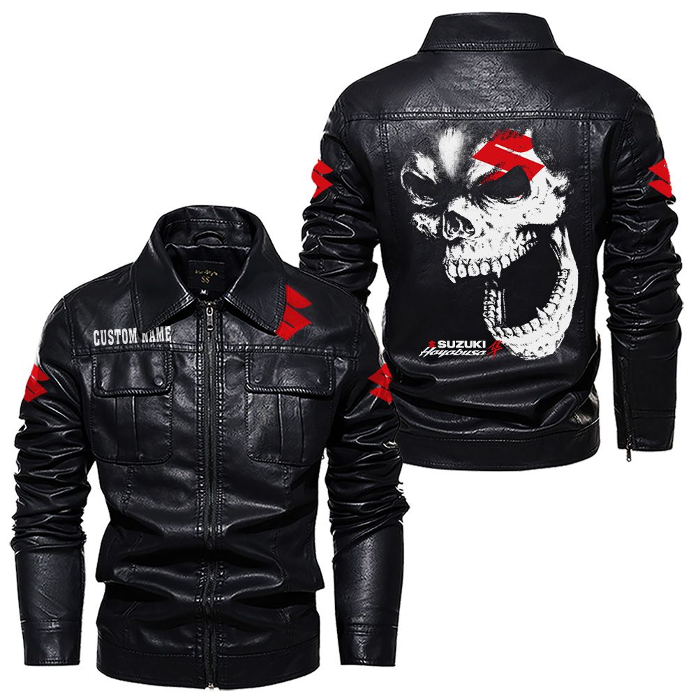 Custom Name Suzuki Hayabusa Skull Leather Jacket - Personalized Logo Car Motorcycle Model - Image 7