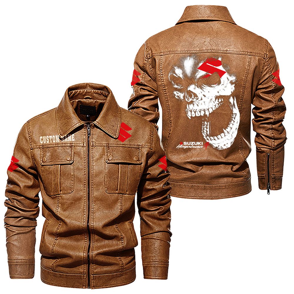 Custom Name Suzuki Hayabusa Skull Leather Jacket - Personalized Logo Car Motorcycle Model - Image 8