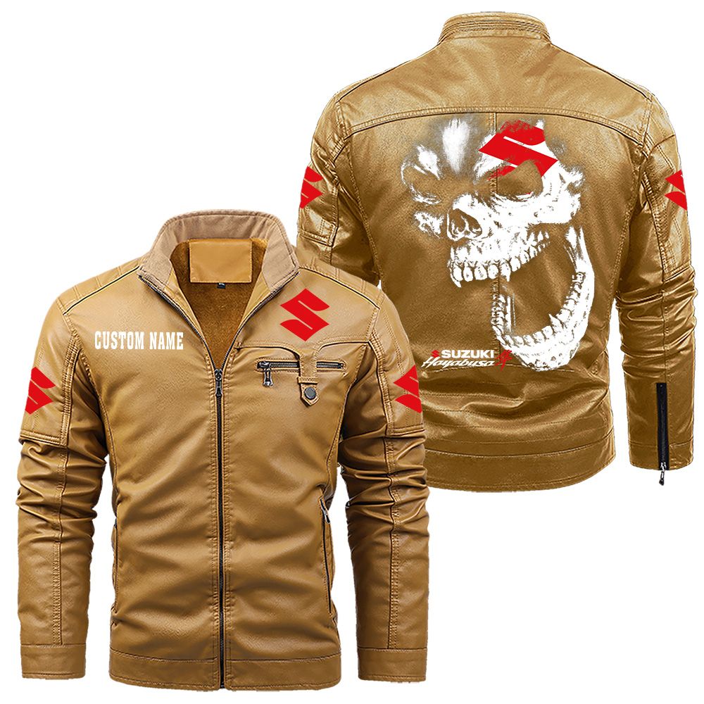 Custom Name Suzuki Hayabusa Skull Leather Jacket - Personalized Logo Car Motorcycle Model - Image 10