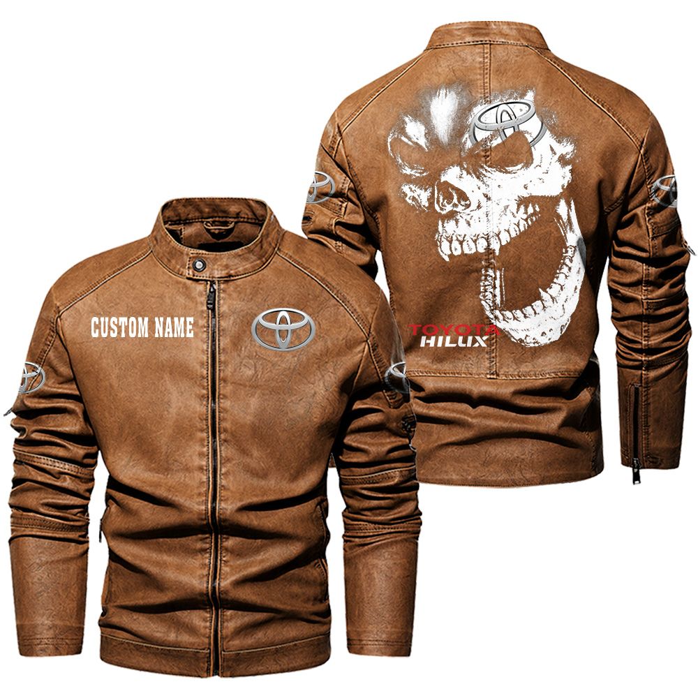 Custom Name Toyota Hilux Skull Leather Jacket - Personalized Logo Car Motorcycle Model - Image 4