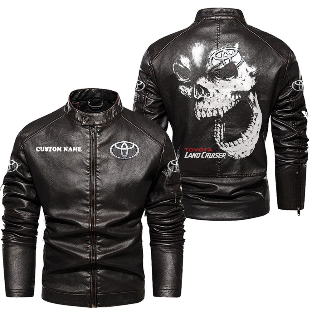 Custom Name Toyota Land Cruiser Skull Leather Jacket - Personalized Logo Car Motorcycle Model - Image 3