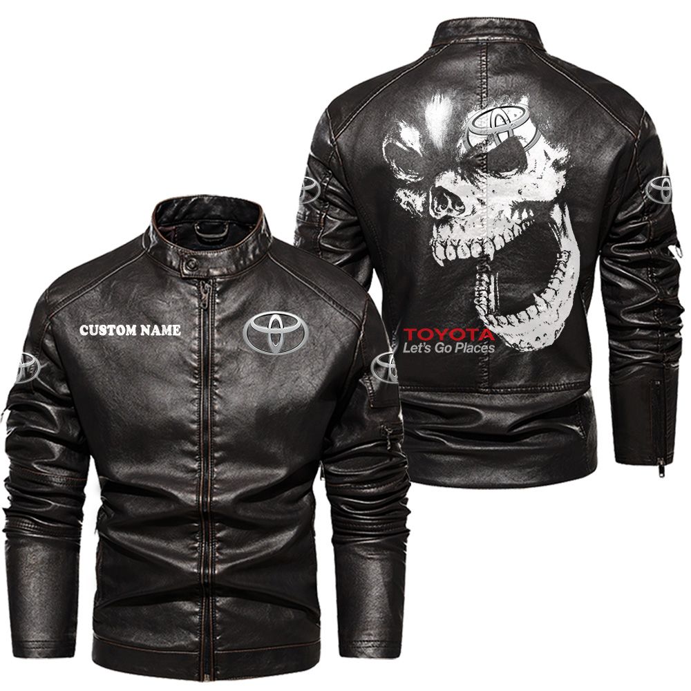 Custom Name Toyota Skull Leather Jacket - Personalized Logo Car Motorcycle Model - Image 3