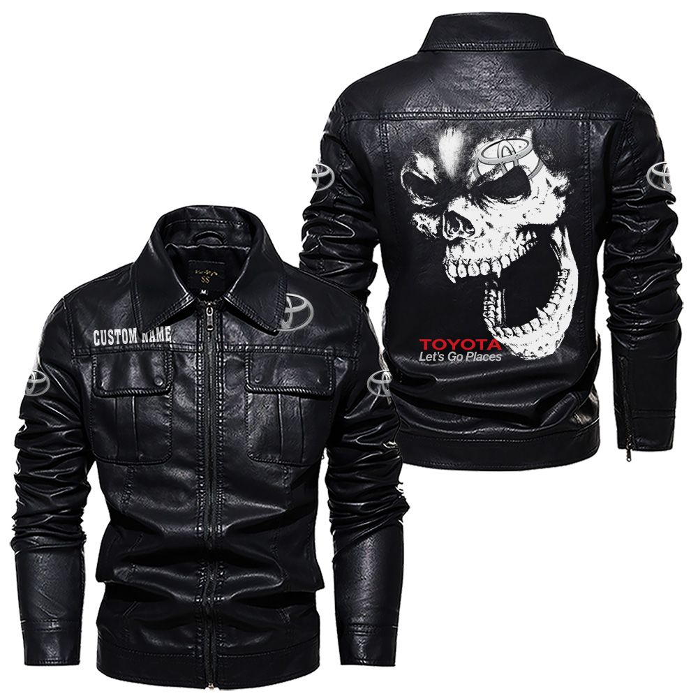 Custom Name Toyota Skull Leather Jacket - Personalized Logo Car Motorcycle Model - Image 7