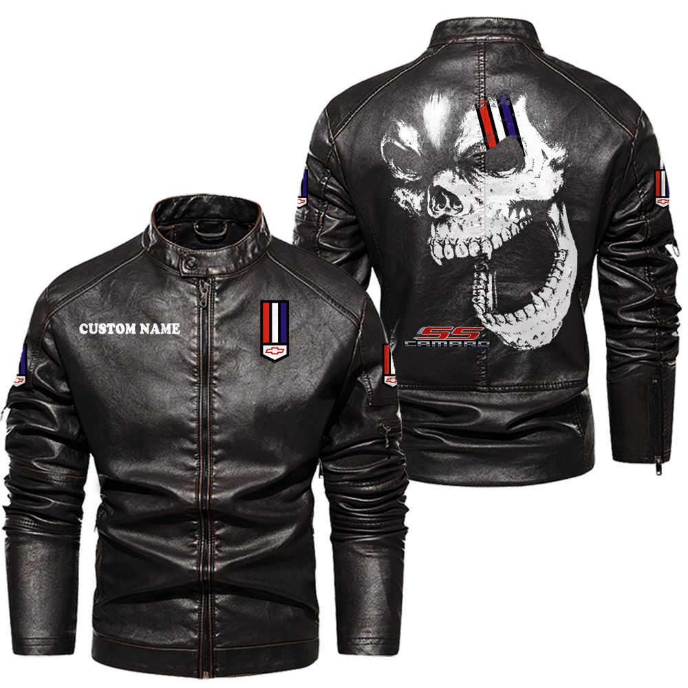 Custom Name Camaro Ss Skull Leather Jacket - Personalized Logo Car Motorcycle Model - Image 3