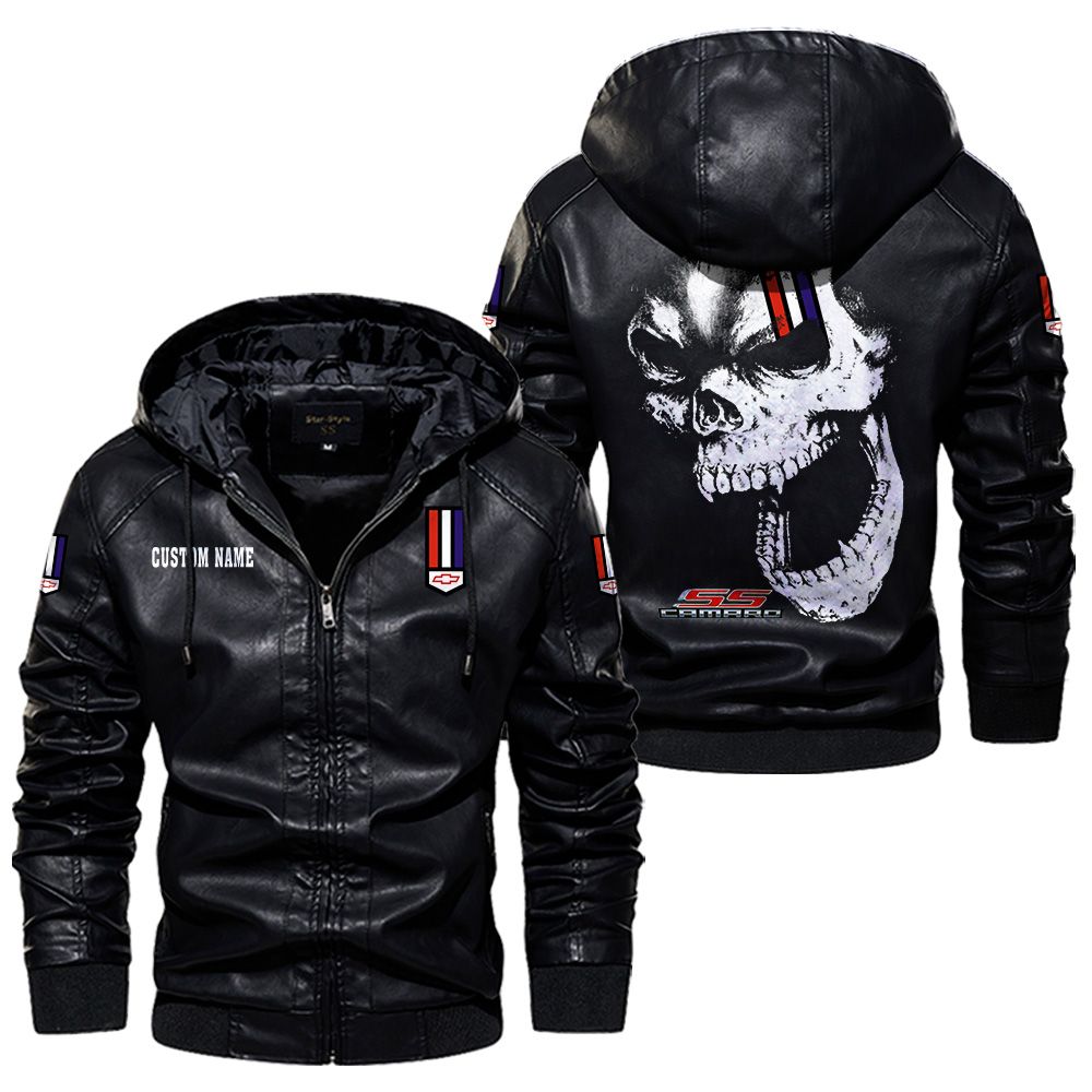 Custom Name Camaro Ss Skull Leather Jacket - Personalized Logo Car Motorcycle Model - Image 5